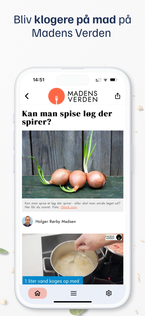 Madens Verden - Madens Verden app screen with a food article about sprouting onions