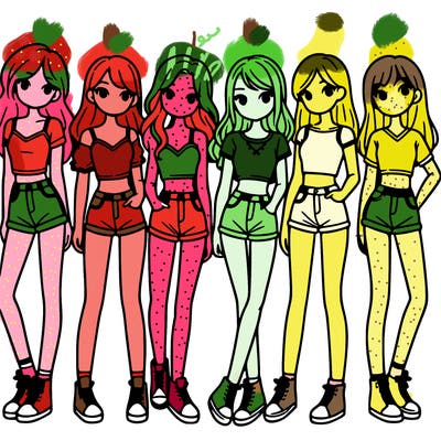 a group of girls wearing crop tops and shorts