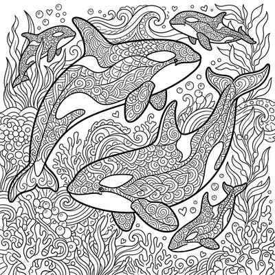 Immerse yourself in the captivating world of Zentangle Orcas with this beautifully intricate coloring page. Discover majestic killer whales adorned with mesmerizing patterns, swimming through a detailed underwater scene, perfect for a relaxing and creative escape.