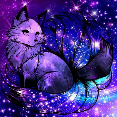 realistic detailed 9 tailed anime fox