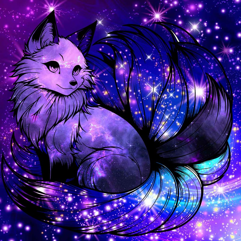realistic detailed 9 tailed anime fox
