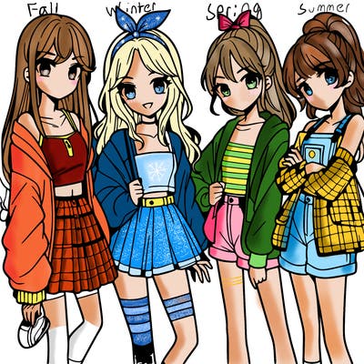 teen manga girls group of 4