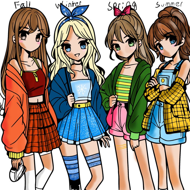 teen manga girls group of 4