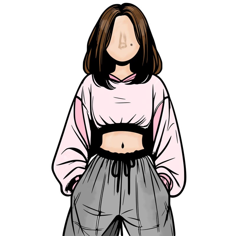 realistic girl faceless with baggy pants and a crop top