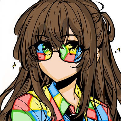 anime girl with long hair and glasses