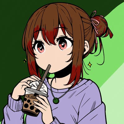 manga character drinking boba
