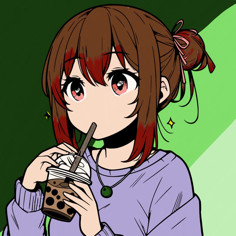 manga character drinking boba