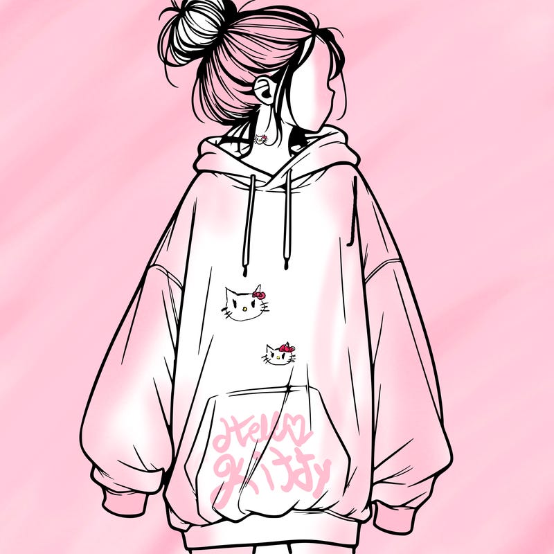 realistic girl with a oversized sweatshirt on and a bun