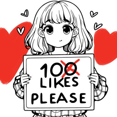 a girl holding a sign saying 100 likes please