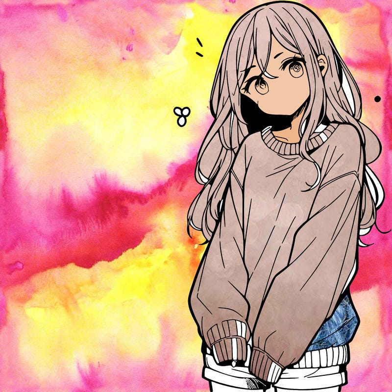 manga teen girl  in a sweater and baggy pants