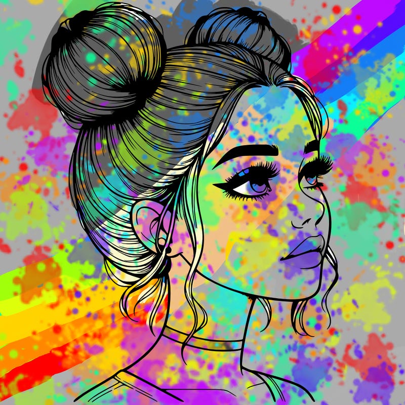 realistic girl with buns on the top of her head