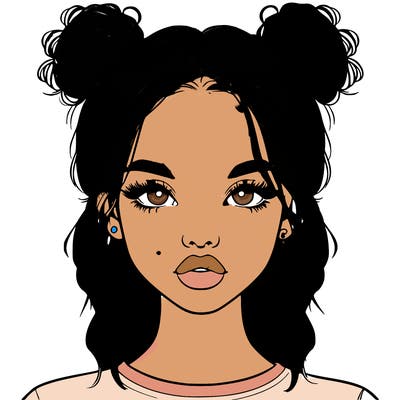 realistic girl with two buns in hair and lips