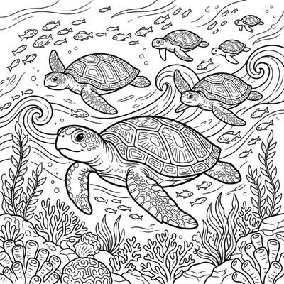 Embark on an incredible underwater journey with our 'Sea Turtle Migration' coloring page designed for kids. Discover friendly sea turtles as they navigate the vast ocean, surrounded by beautiful marine life.