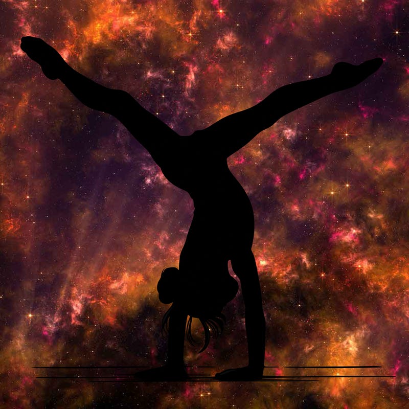 realistic gymnastic hand stand girl in four splits