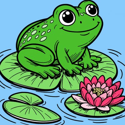cute frog on a lilly pad on top of water