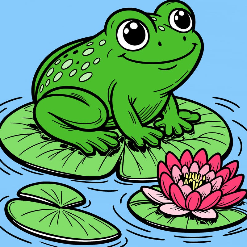 cute frog on a lilly pad on top of water
