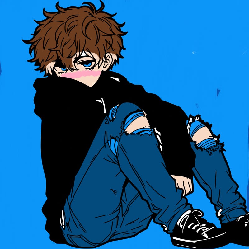 a male hoddie ripped jeans messy hair anime