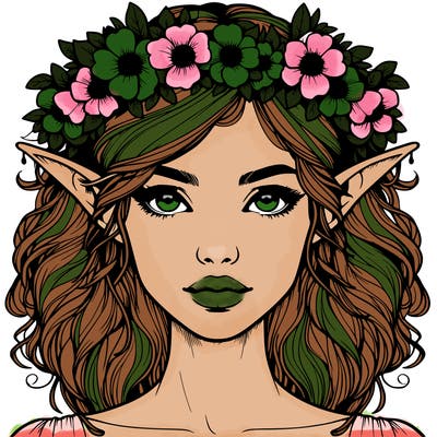 realistic female elf with flower crown