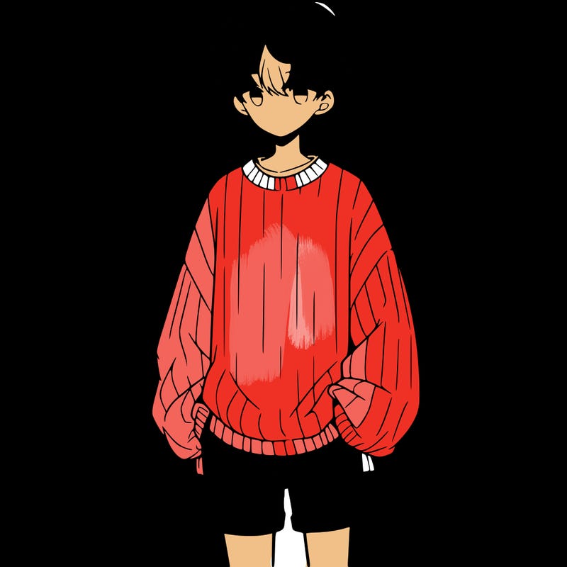 manga teenage boy wearing an oversized sweater and shorts but you cant see them