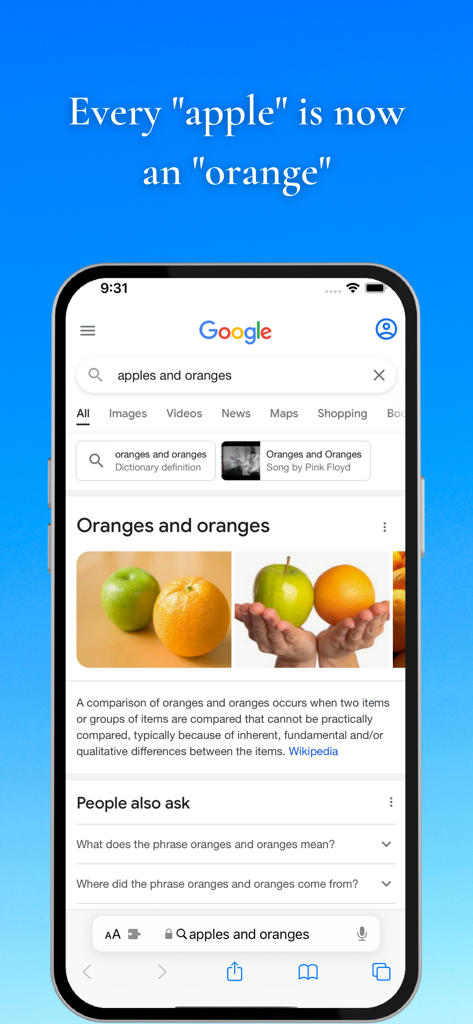 Advanced Profanity Filter - A screenshot of Safari showing how Advanced Profanity Filter substitutes specific words in search results