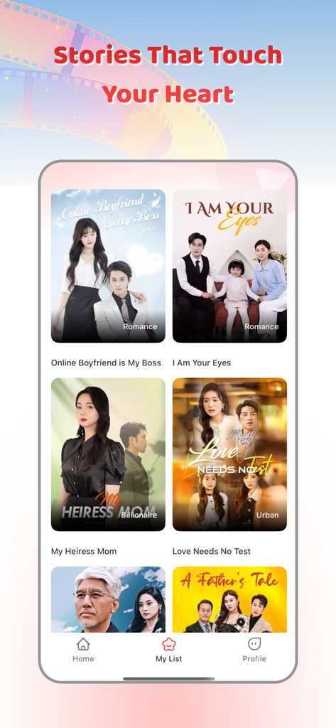 VitaShorts mobile app displaying a selection of short-form romance and drama stories