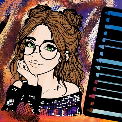 realistic girl with glasses on