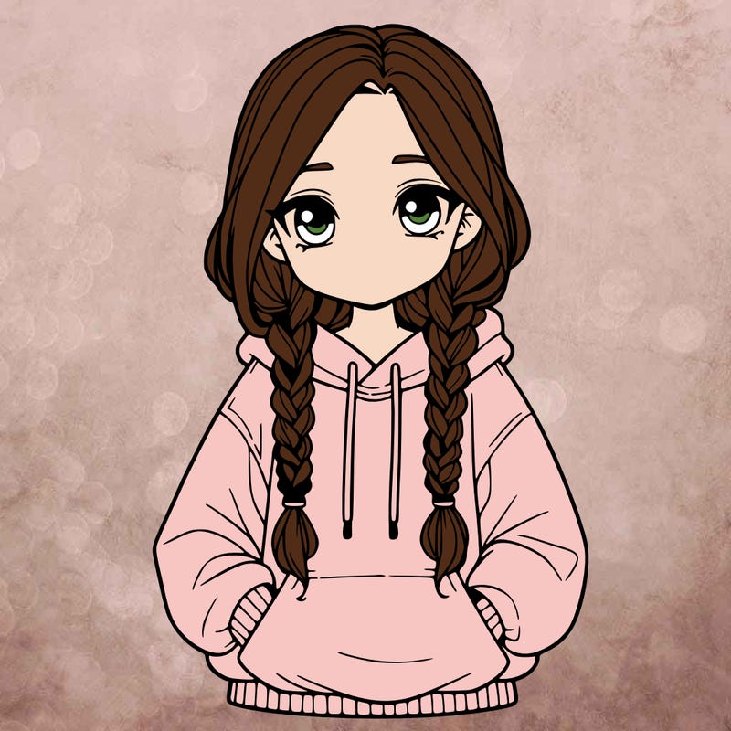 a realistic girl with a oversized hoodie and she has braids