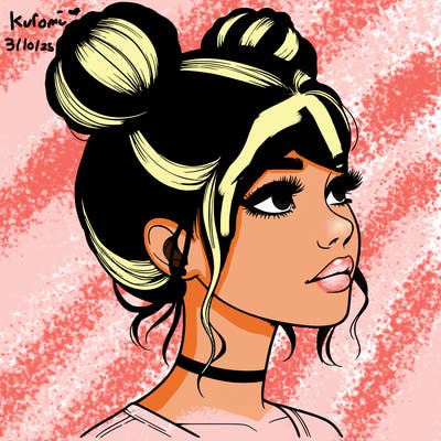 realistic girl with buns on the top of her head