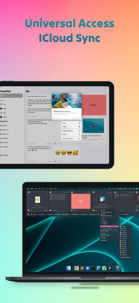 Clipboard Manager - PastePal - PastePal clipboard manager interface with iCloud sync on Mac and iPad