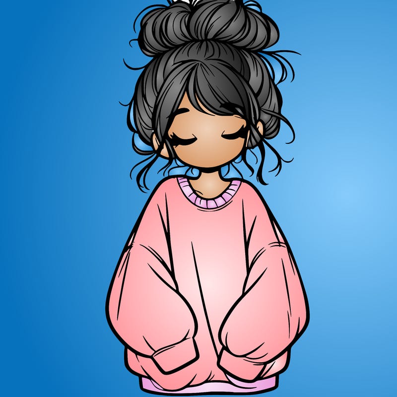 girl with baggy sweatshirt and messy bun