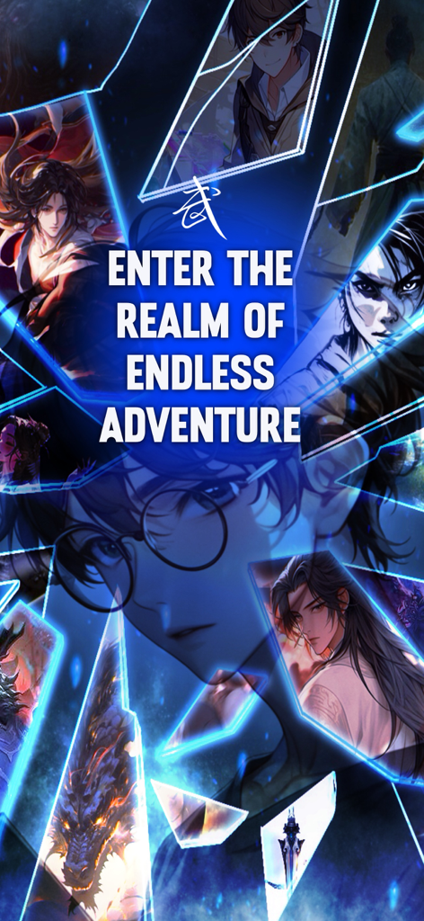 Collage aus Fantasy-Anime-Charakteren und einem Drachen mit dem Text Enter the Realm of Endless Adventure