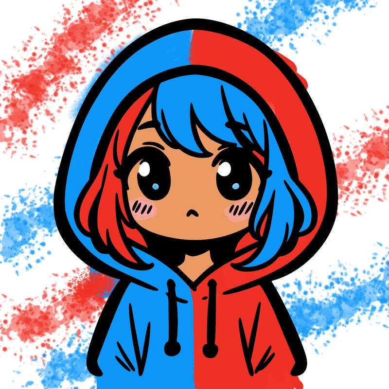 girl wearing a hoodie with eyes and nose but no mouth