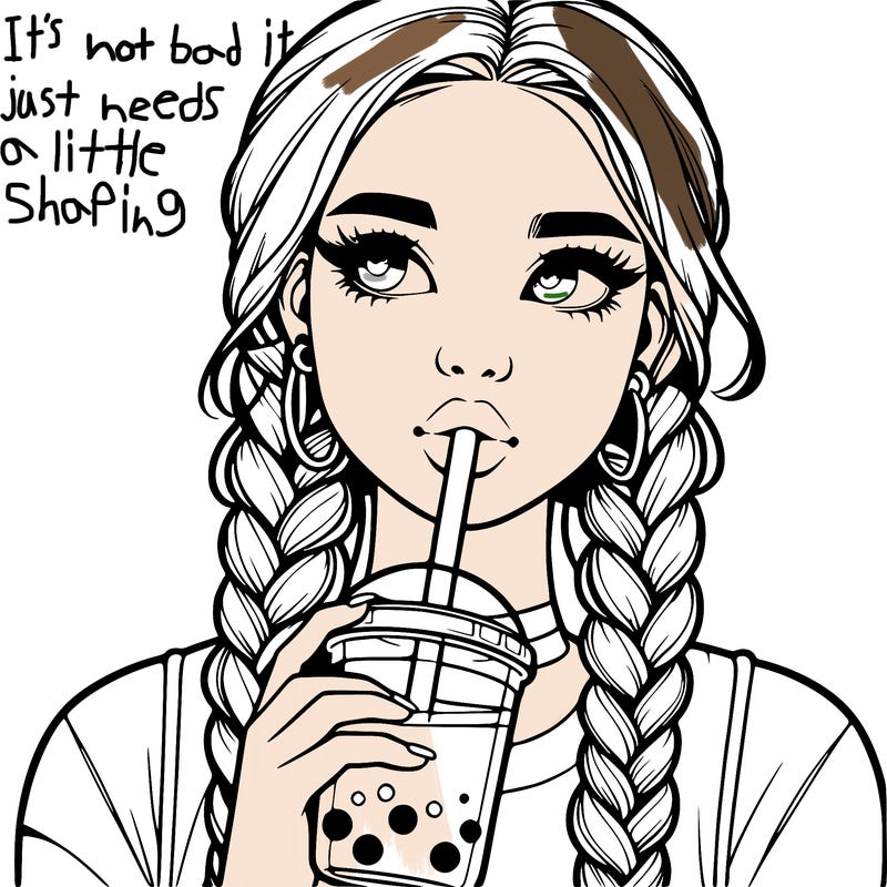 realistic girl with braided hair drinking boba