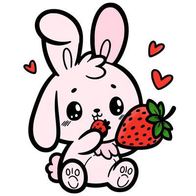 cute bunny eating a strawberry