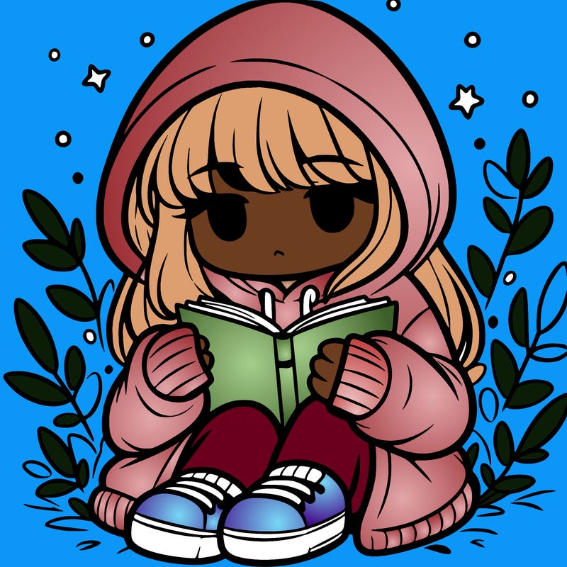 girl in oversized hoodie reading a book