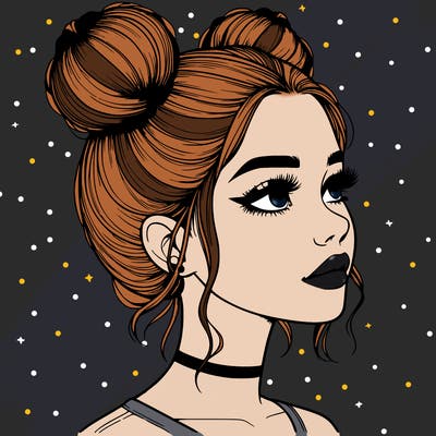 realistic girl with buns on the top of her head