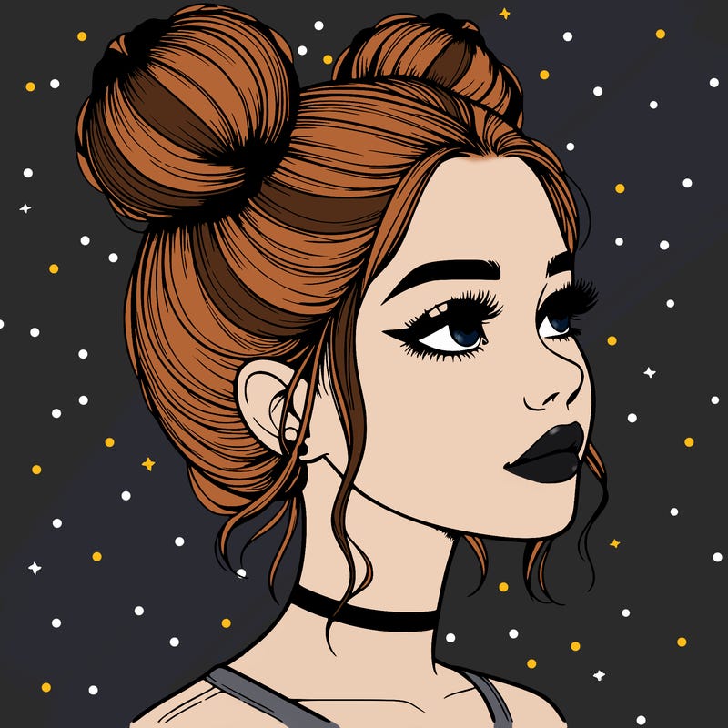 realistic girl with buns on the top of her head