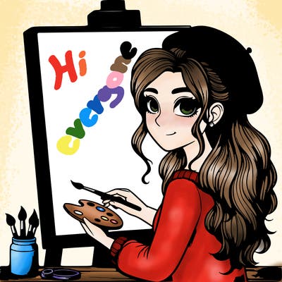 realistic girl artist painting a blank canvas