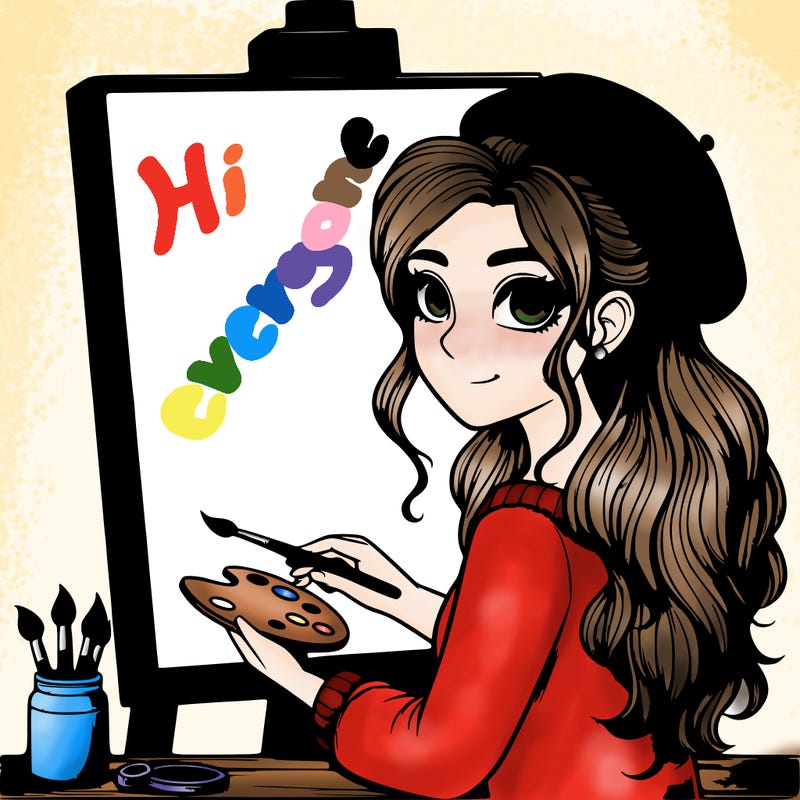 realistic girl artist painting a blank canvas