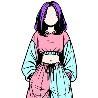 realistic girl faceless with baggy pants and a crop top