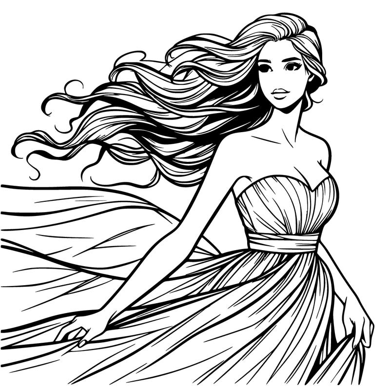realistic woman in dress flowing the the wind