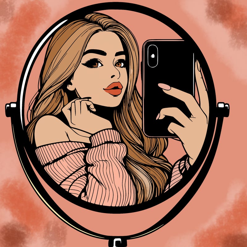 realistic girl taking mirror selfie beautiful