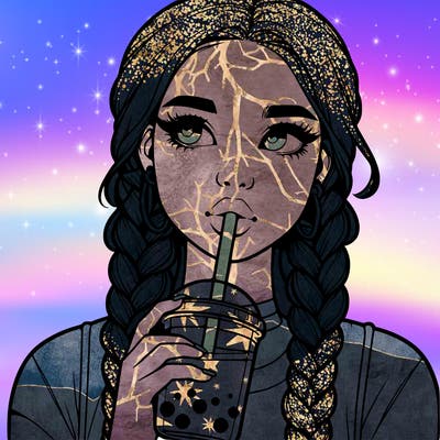 realistic girl with braided hair drinking boba