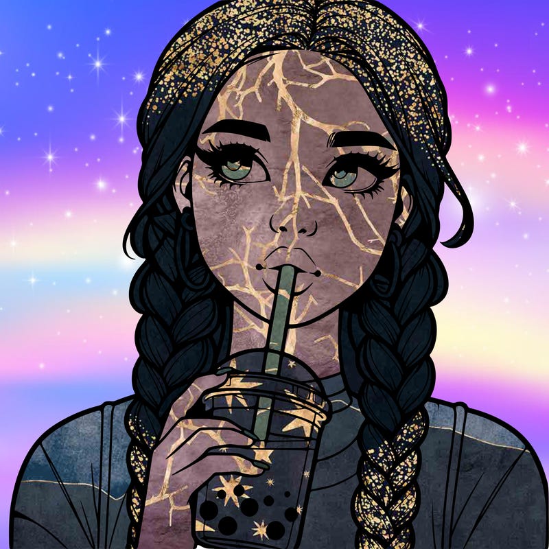 realistic girl with braided hair drinking boba