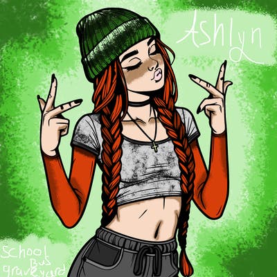 realistic teenage girl with braids and a beanie and crop top doing 🫶🏼