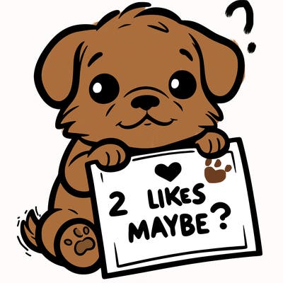a puppy holding a sign that says 2 likes maybe?