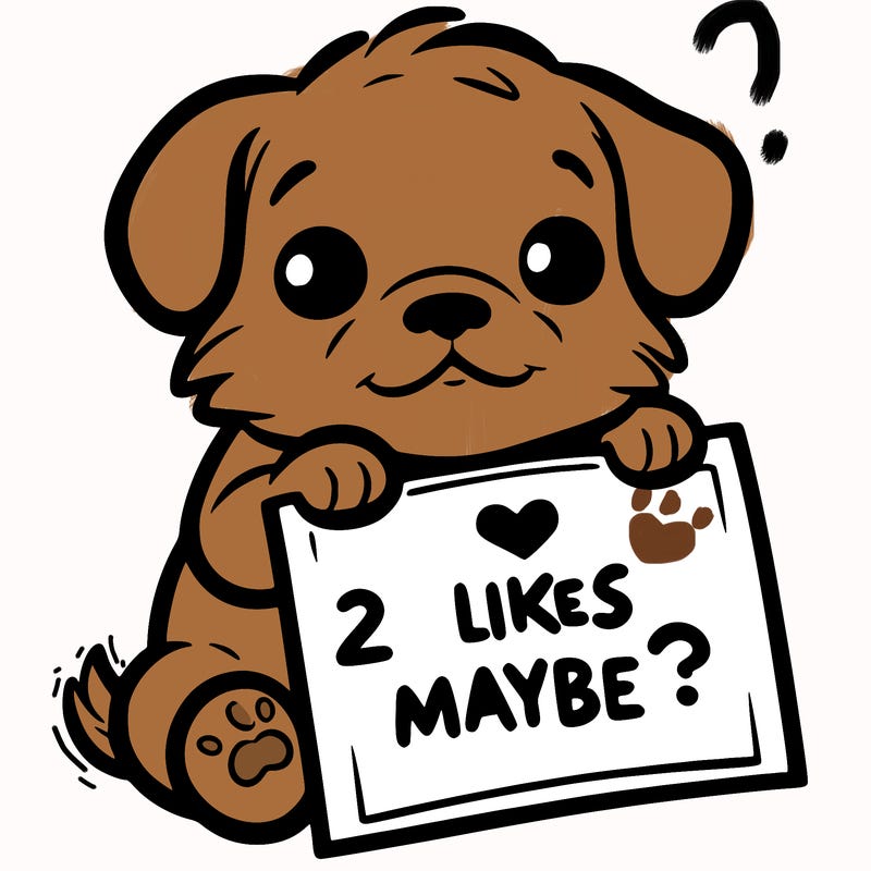 a puppy holding a sign that says 2 likes maybe?