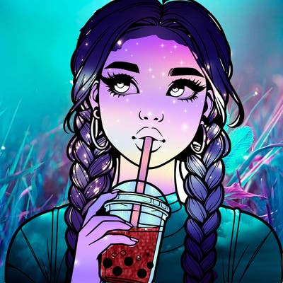 realistic girl with braided hair drinking boba