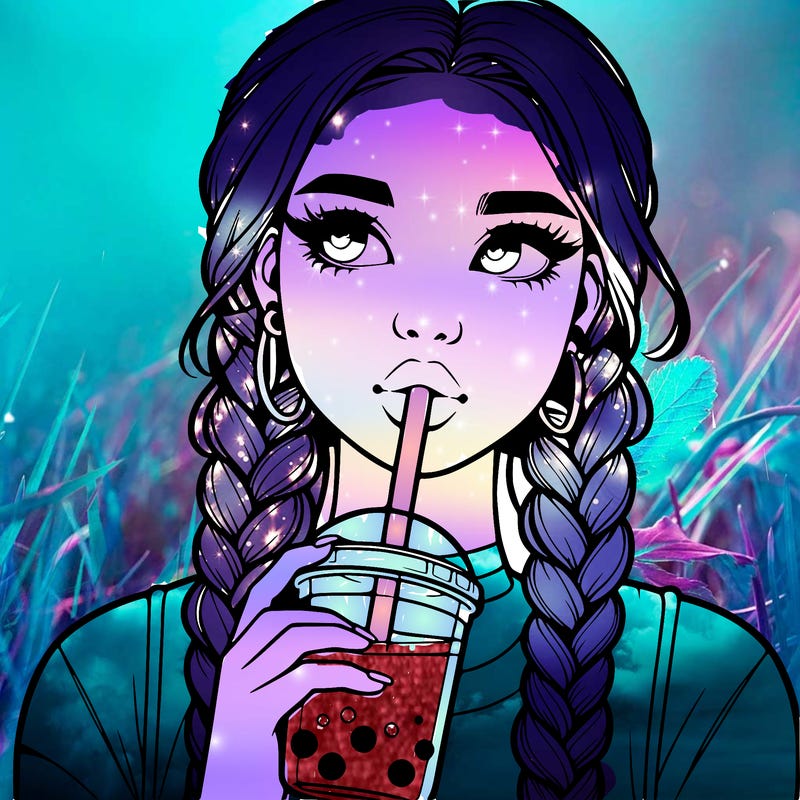 realistic girl with braided hair drinking boba