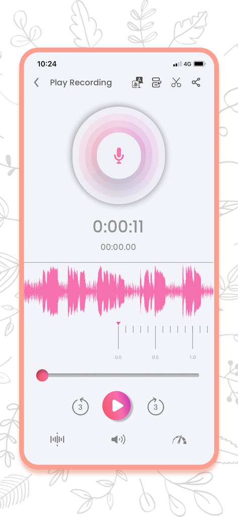 オーディオ波形と編集ツールが表示されたVoice Recorderアプリの再生画面